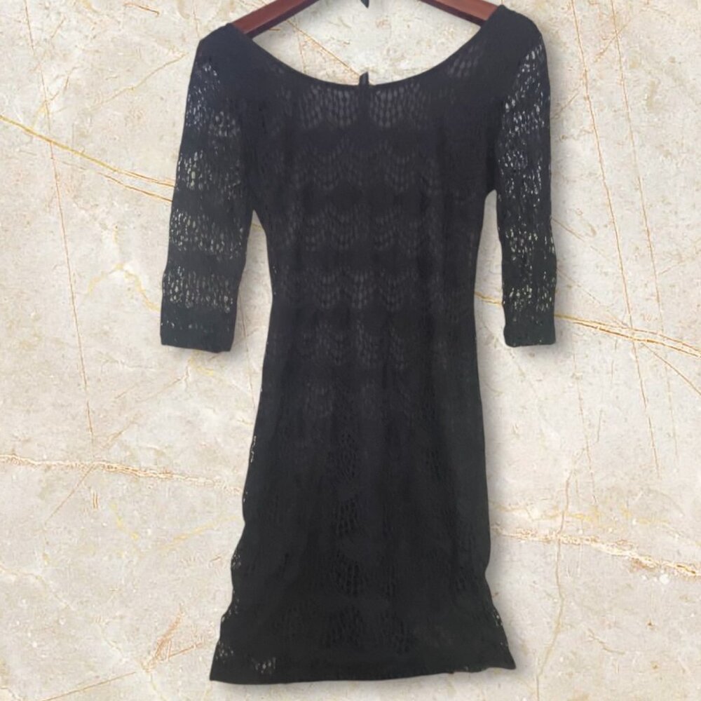 Ezra Womens Black Lace Dress With 3/4 Sleeves & Back Zipper Closure LBD Cocktail